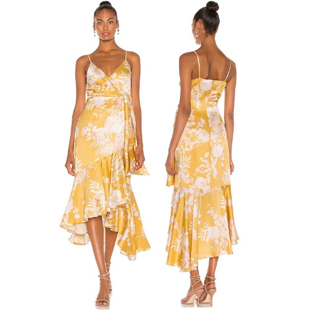 Thurley Sarita Floral Sleeveless Ruffle High Low Wrap Dress Sonet Print Golden 4